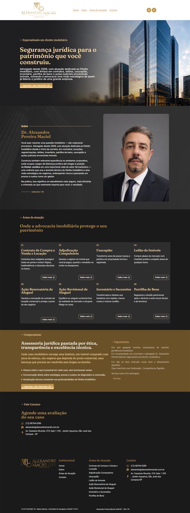 Página inicial do site Alexandre Maciel Advocacia