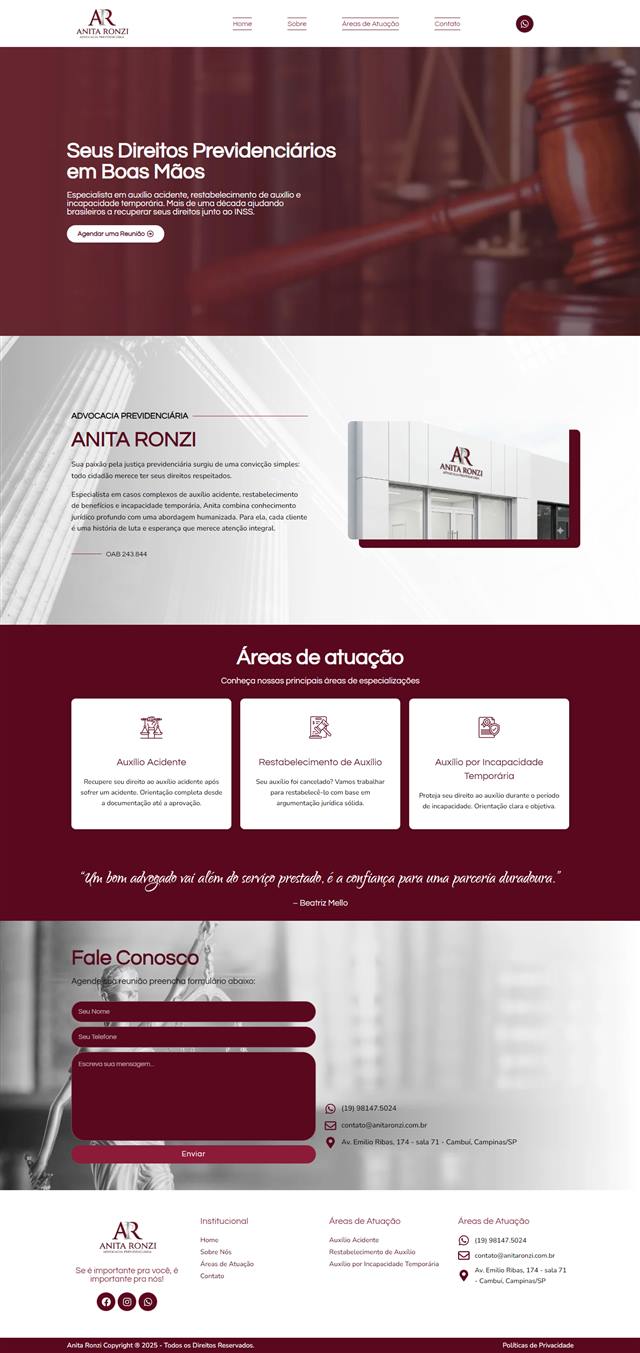 Página inicial do site Anita Ronzi