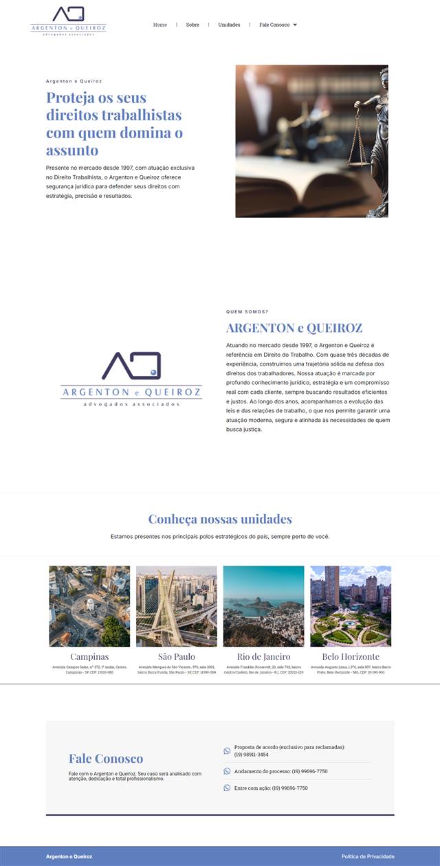 Página inicial do site Argentone Queiroz