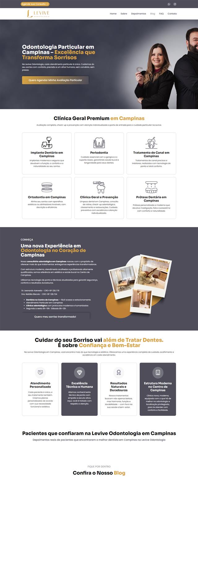 Página inicial do site Levive Odontologia