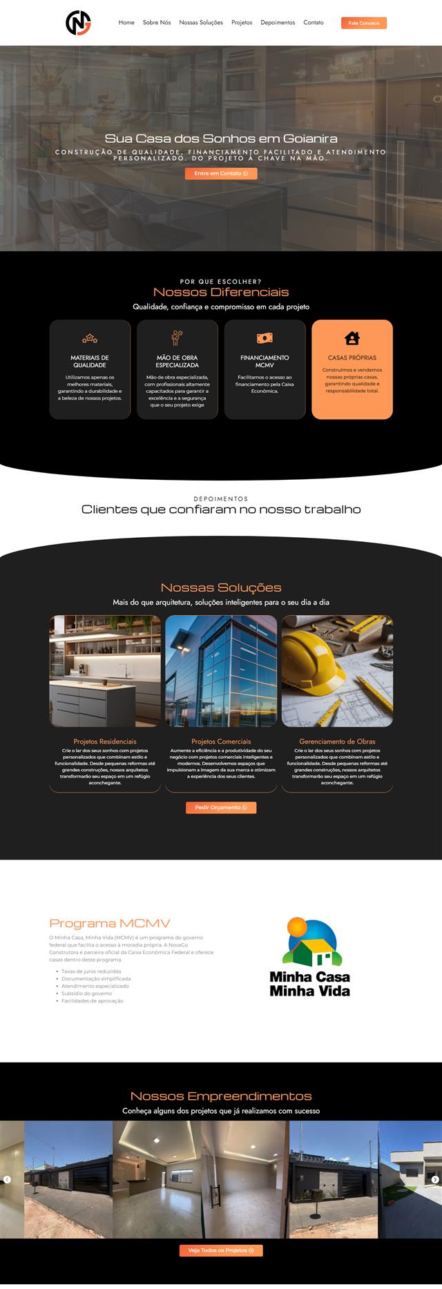 Página inicial do site NovaGo Construtora