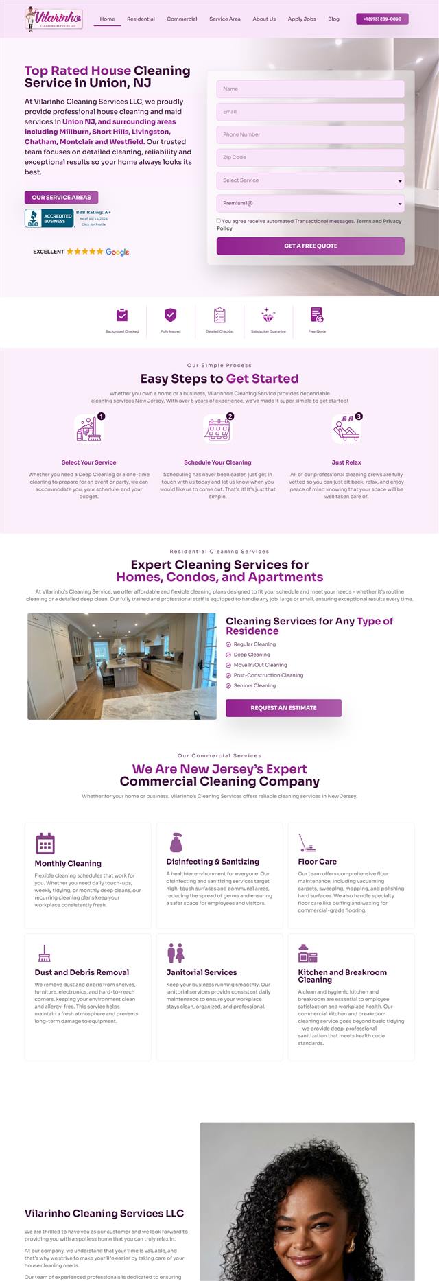 Página inicial do site Vilarinho Cleaning Services