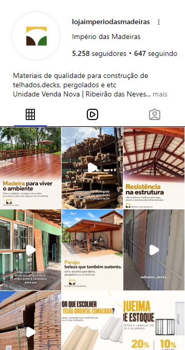 Perfil do Instagram do Império das Madeiras